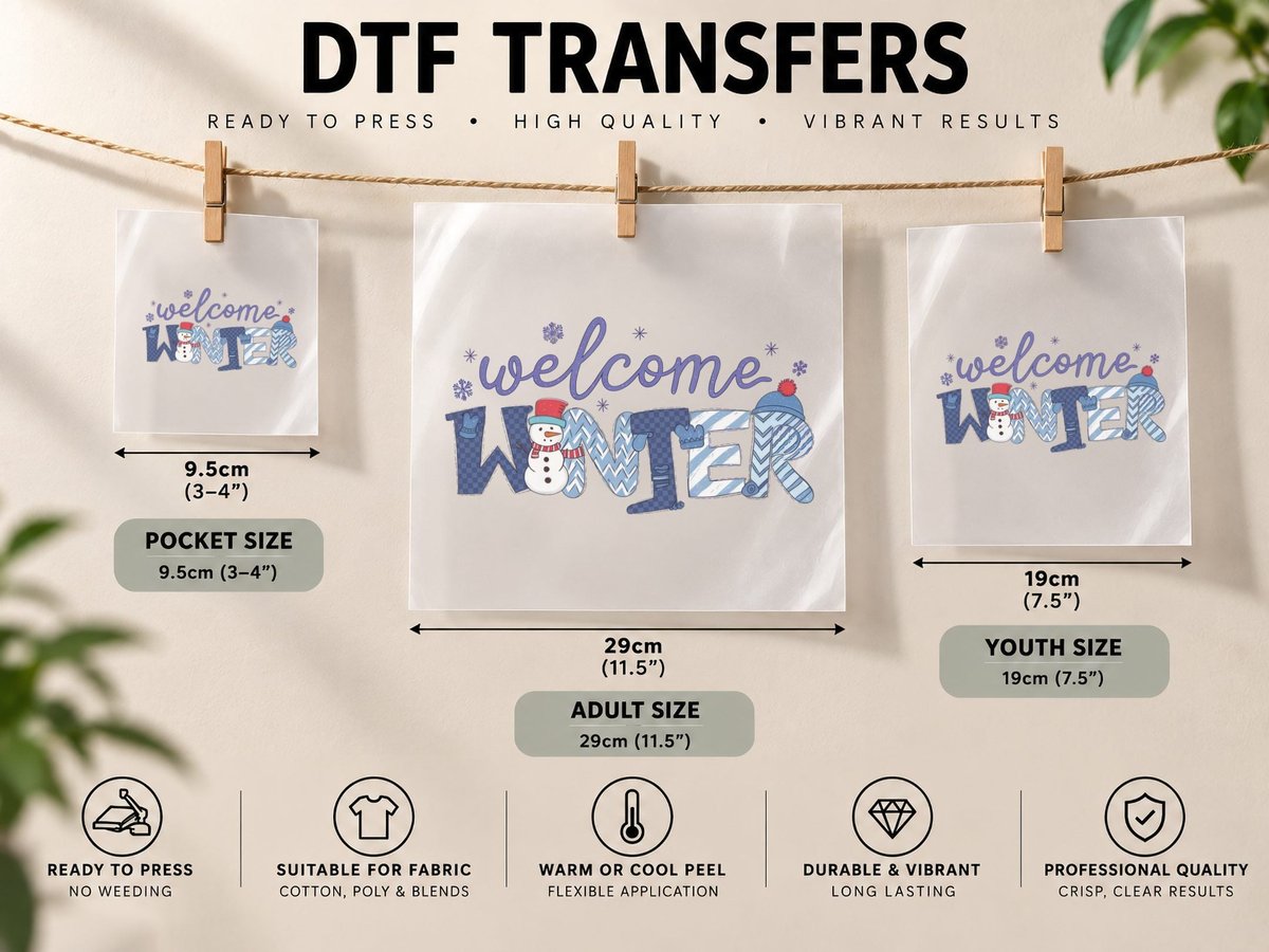 Welcome Winter, Winter Snowman with Hats Graphic DTF Transfer Iron On
