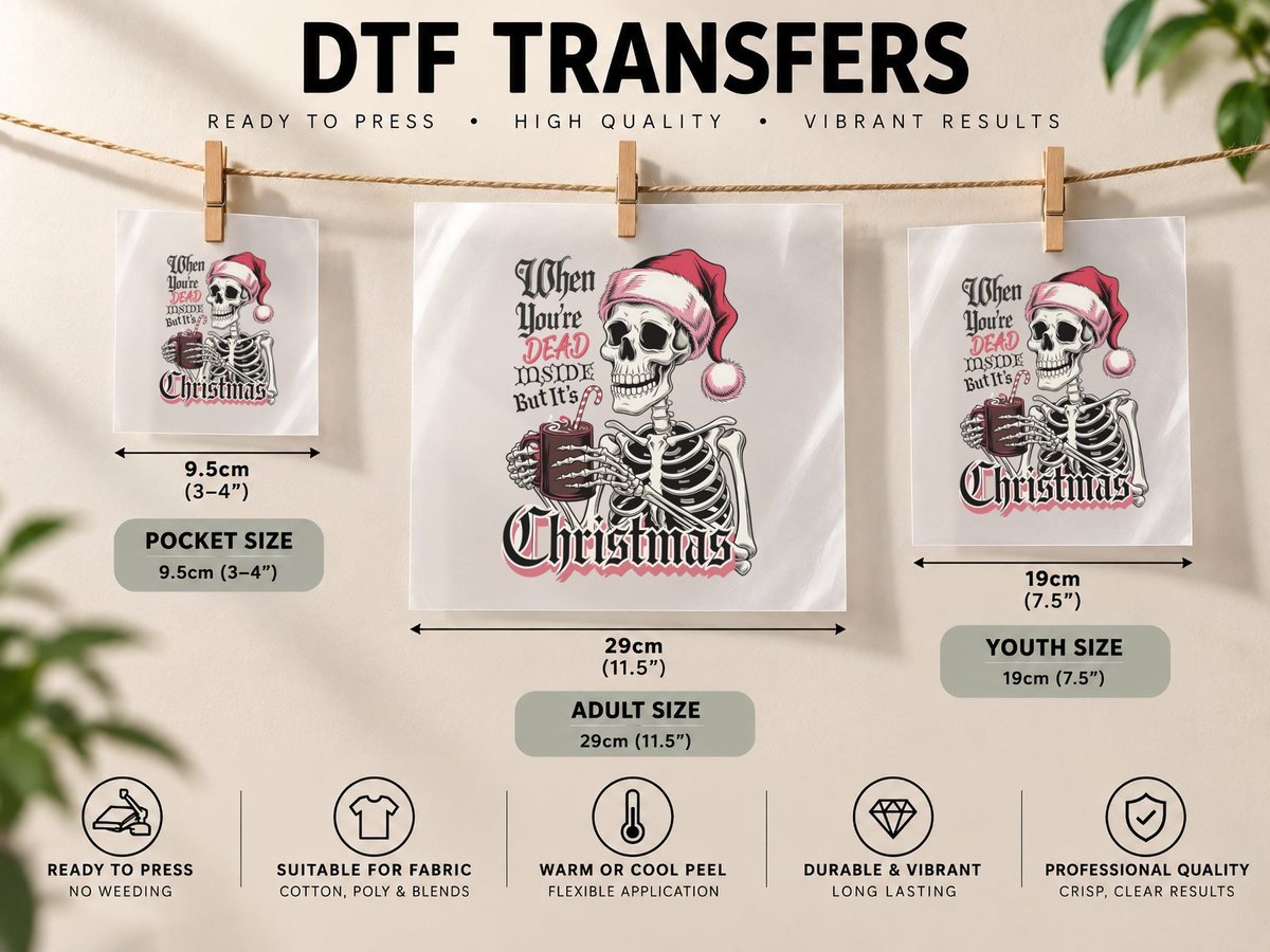 When You're Dead Inside Christmas, Funny Xmas DTF Transfer Iron On