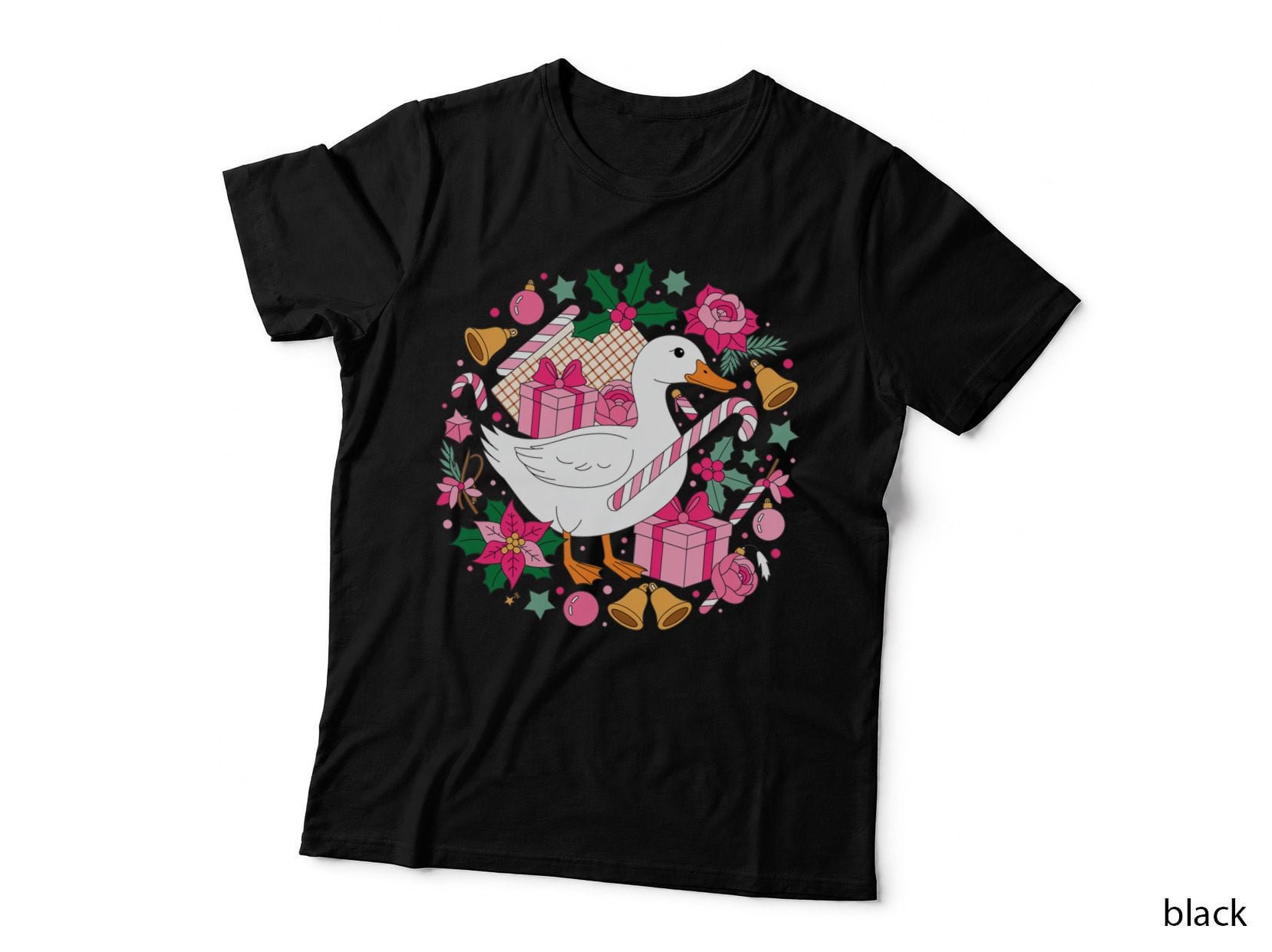 White Duck Pink Gifts Christmas T-Shirt, Funny Xmas Graphic Tee
