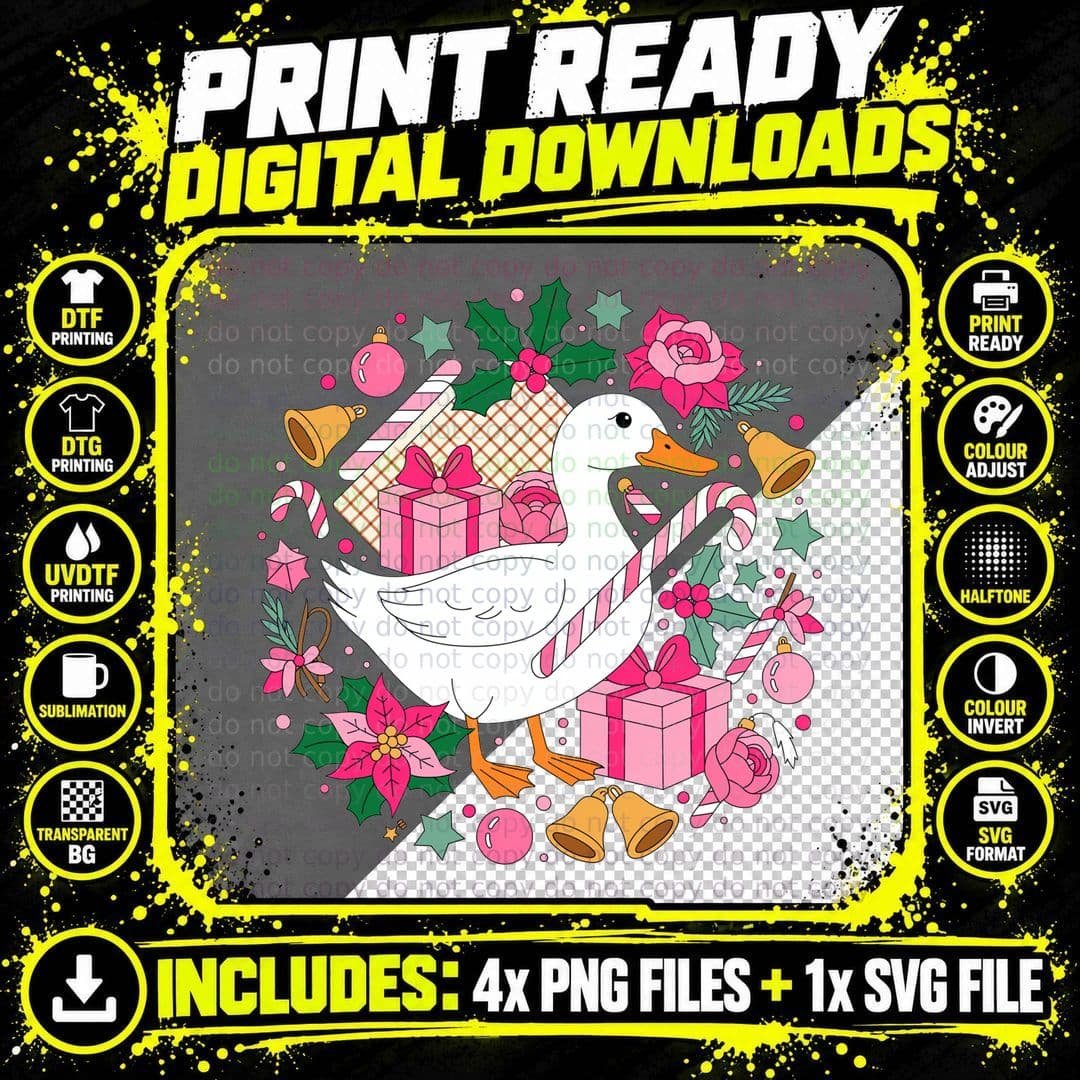 White Duck Pink Gifts Christmas T-Shirt Png SVG Digital Bundle