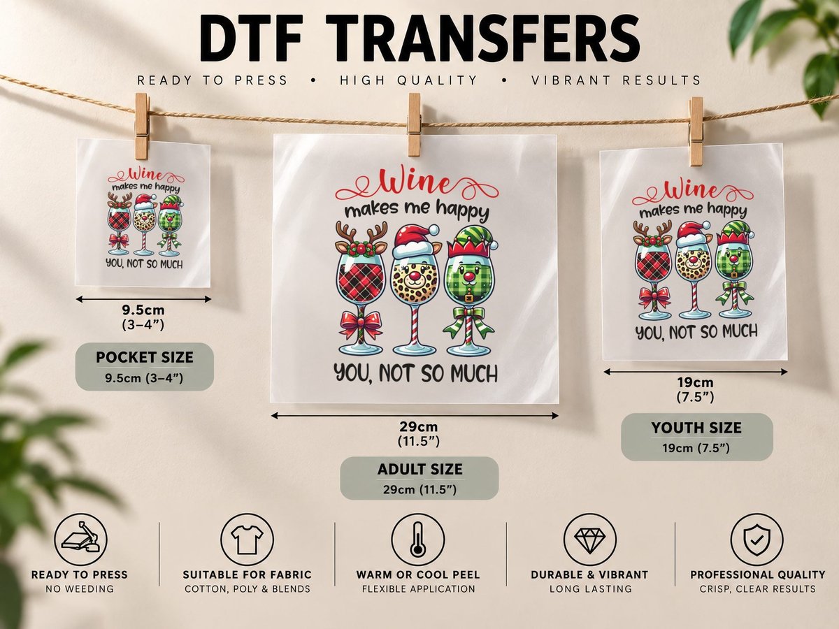 Wine Makes Me Happy You Not So Much Winter DTF Transfer Iron On