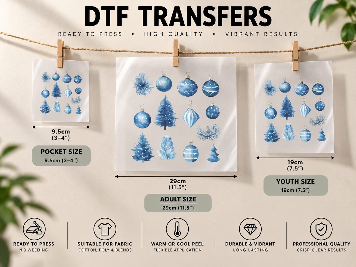 Winter Blue Christmas Ornaments Winter, Winter Graphic DTF Transfer Iron On
