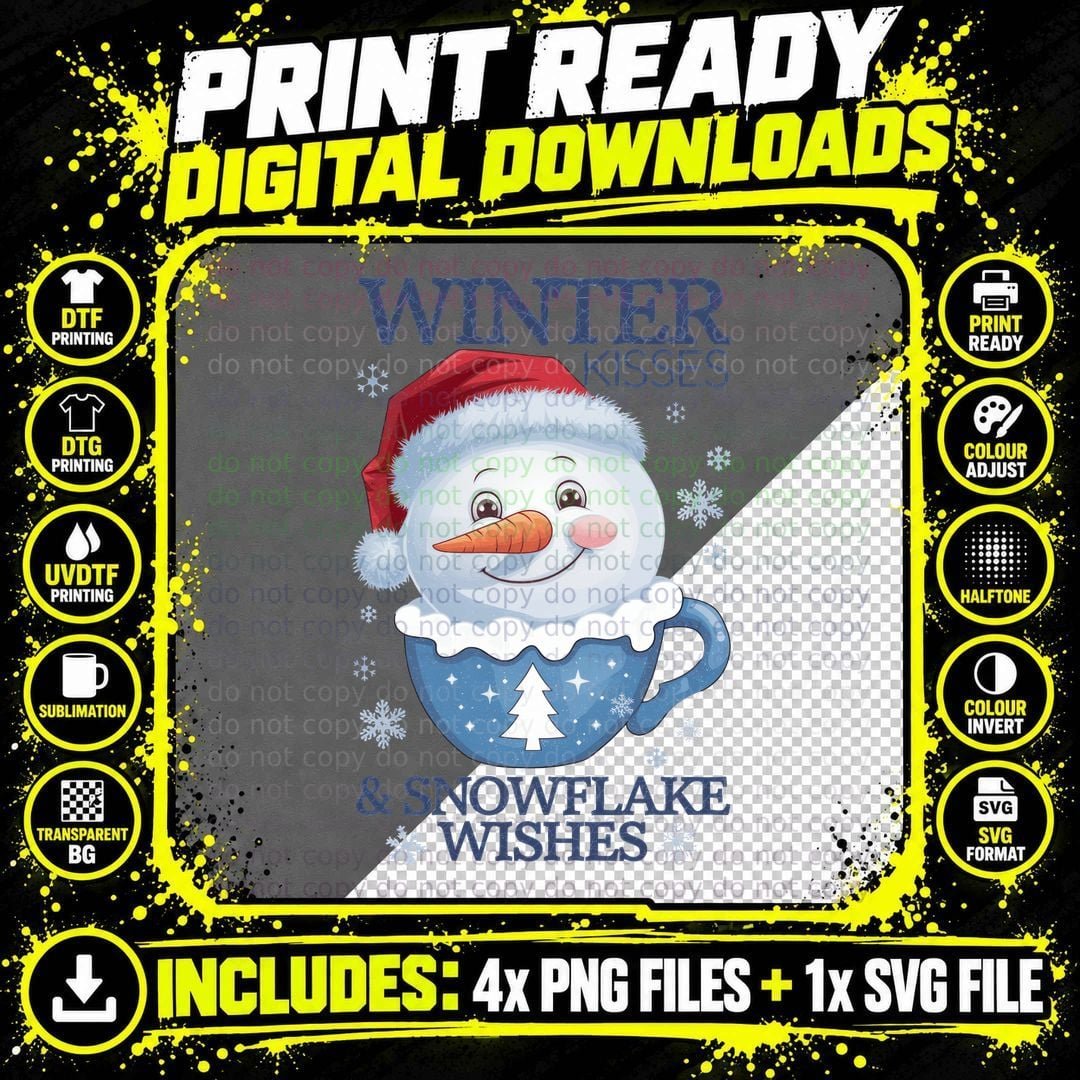 Winter Kisses & Snowflake Wishes Winter T-Shirt Png SVG Digital Bundle