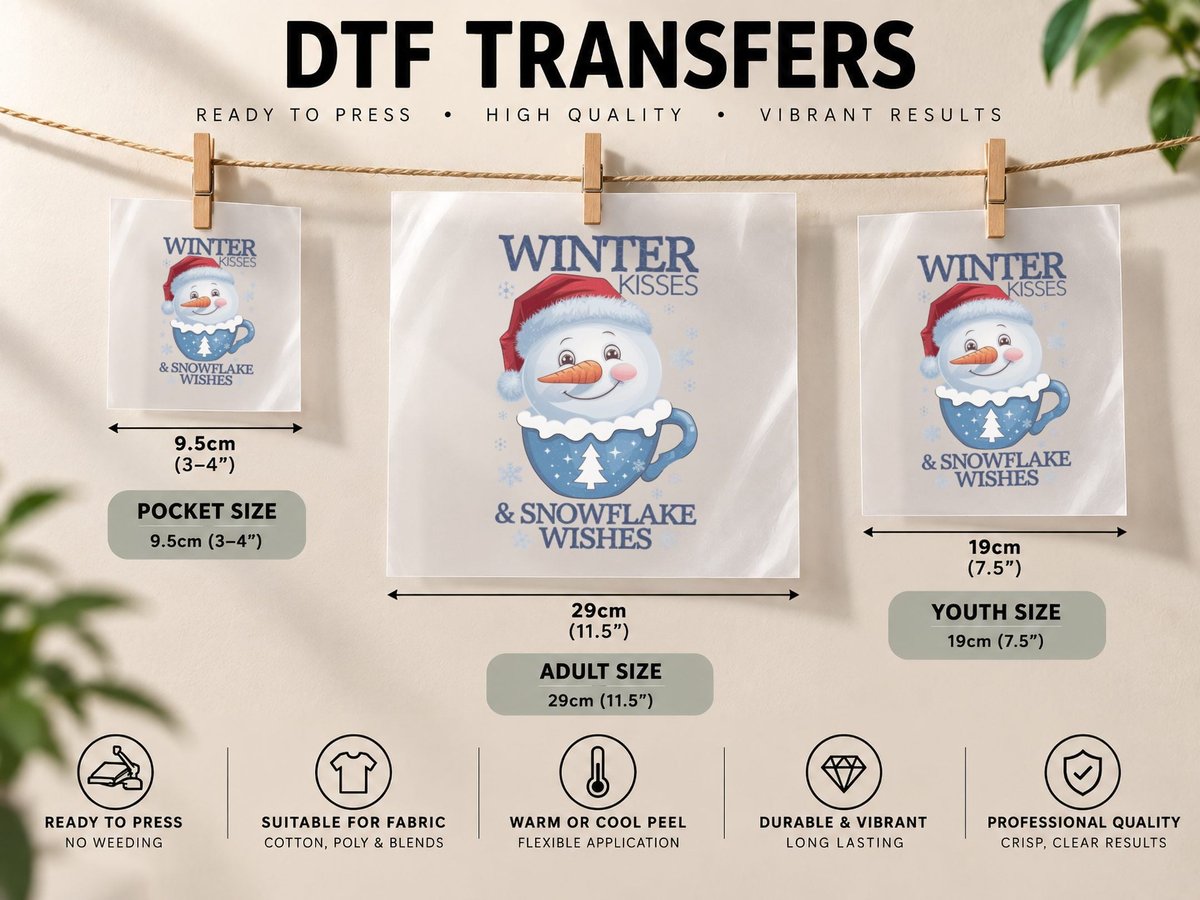 Winter Kisses & Snowflake Wishes Winter DTF Transfer Iron On