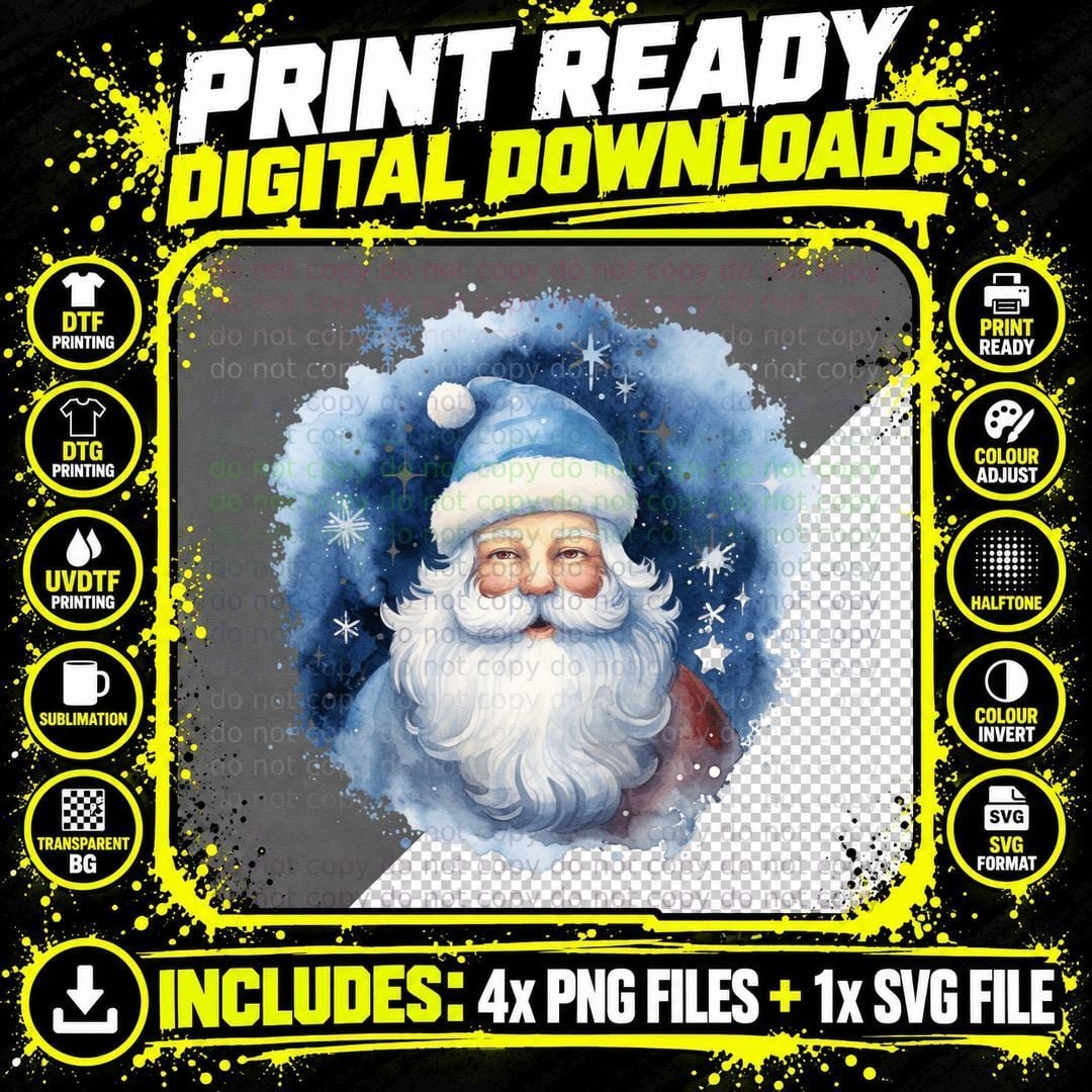 Winter Santa Watercolor Portrait Winter T-Shirt Png SVG Digital Bundle