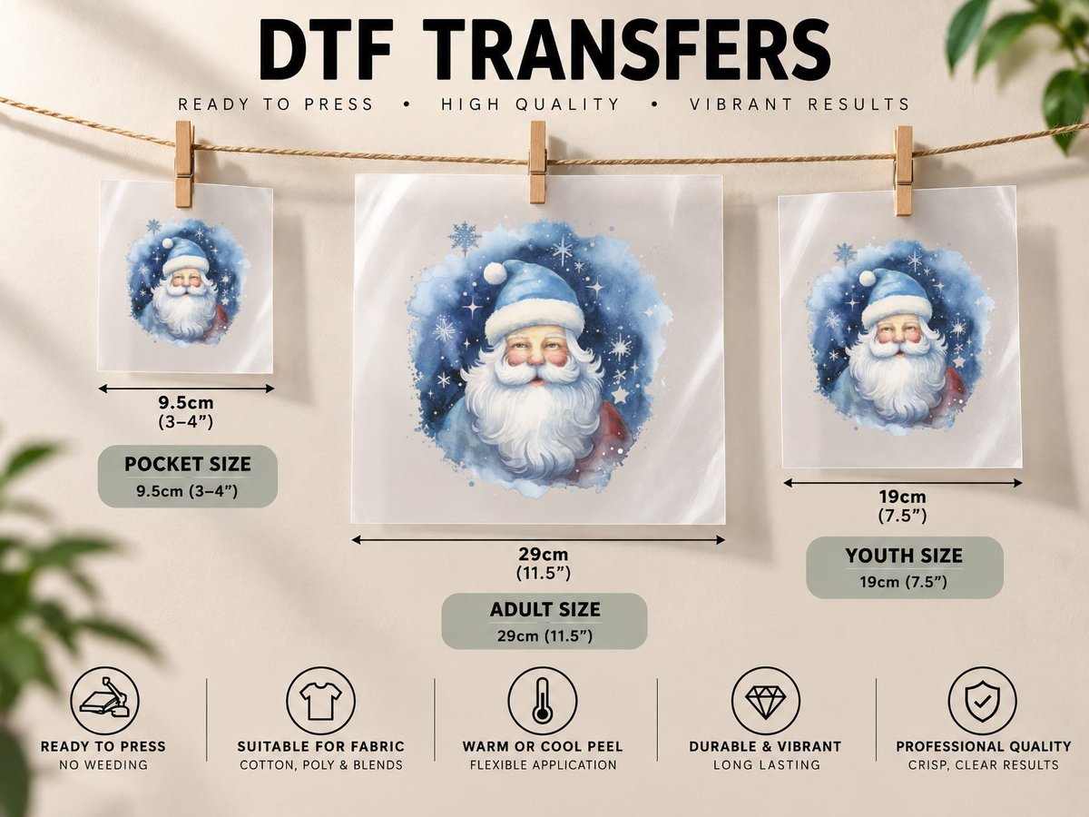 Winter Santa Watercolor Portrait Winter, Winter Graphic DTF Transfer Iron On