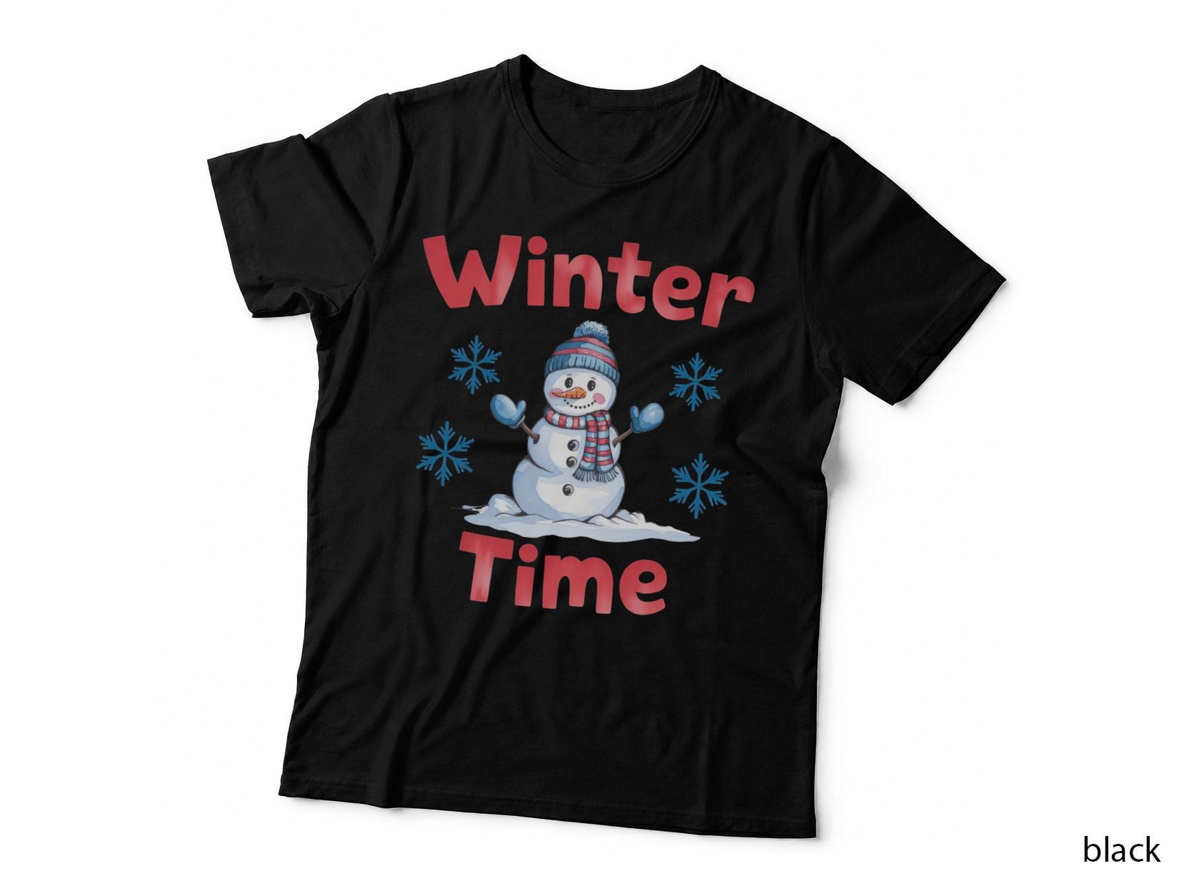 Winter Time Winter T-Shirt, Snowman in Winter Scene with Graphic Tee