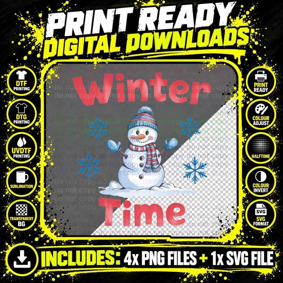 Winter Time Winter T-Shirt, Snowman in Winter Scene with Png SVG Digital Bundle