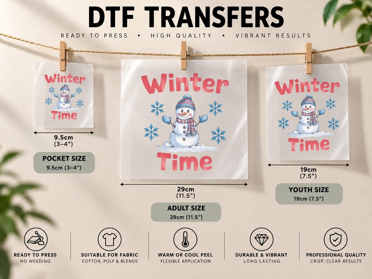 Winter Time Winter, Snowman in Winter Scene with Graphic DTF Transfer Iron On