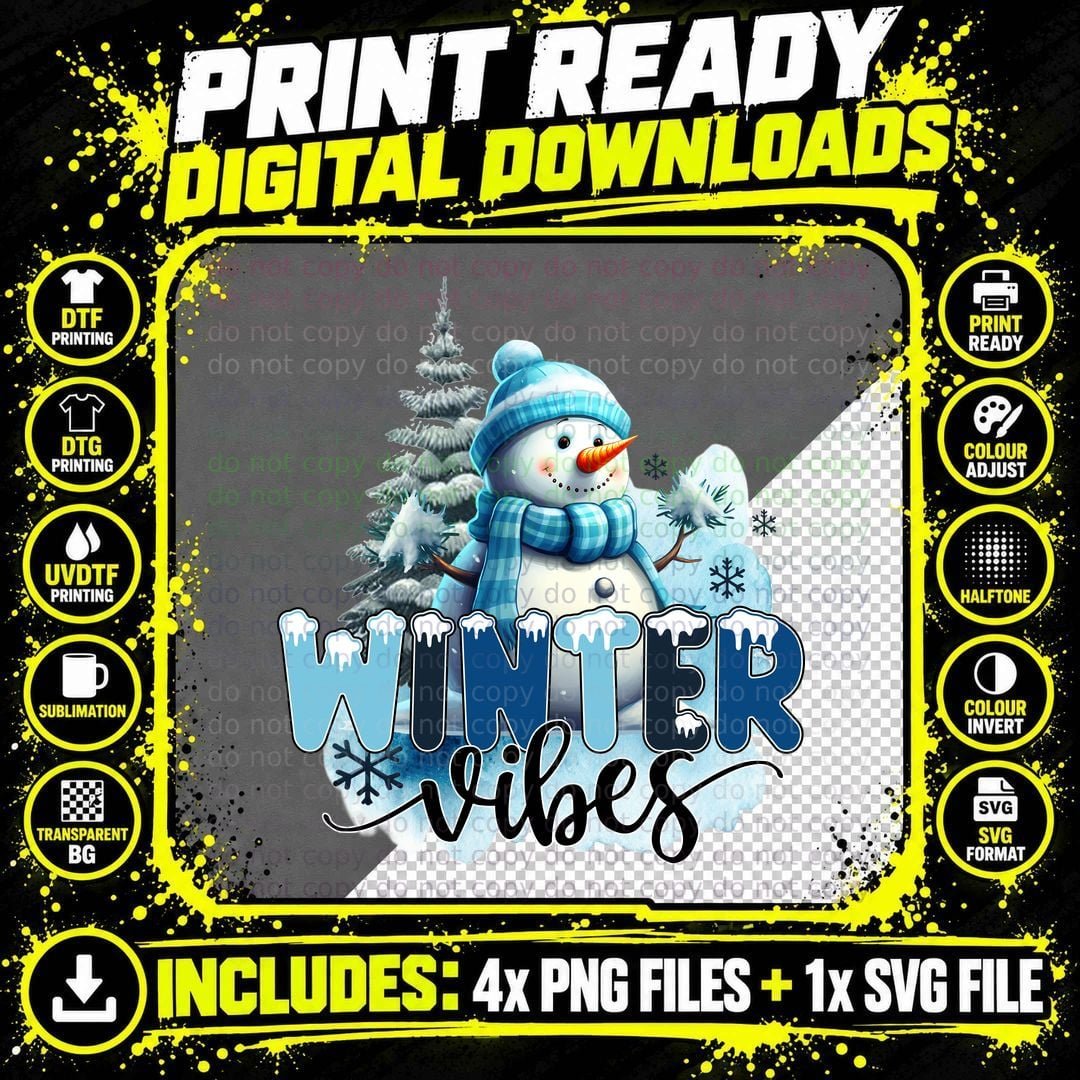 Winter Vibes Winter T-Shirt, Snowman Holding Branch with Png SVG Digital Bundle