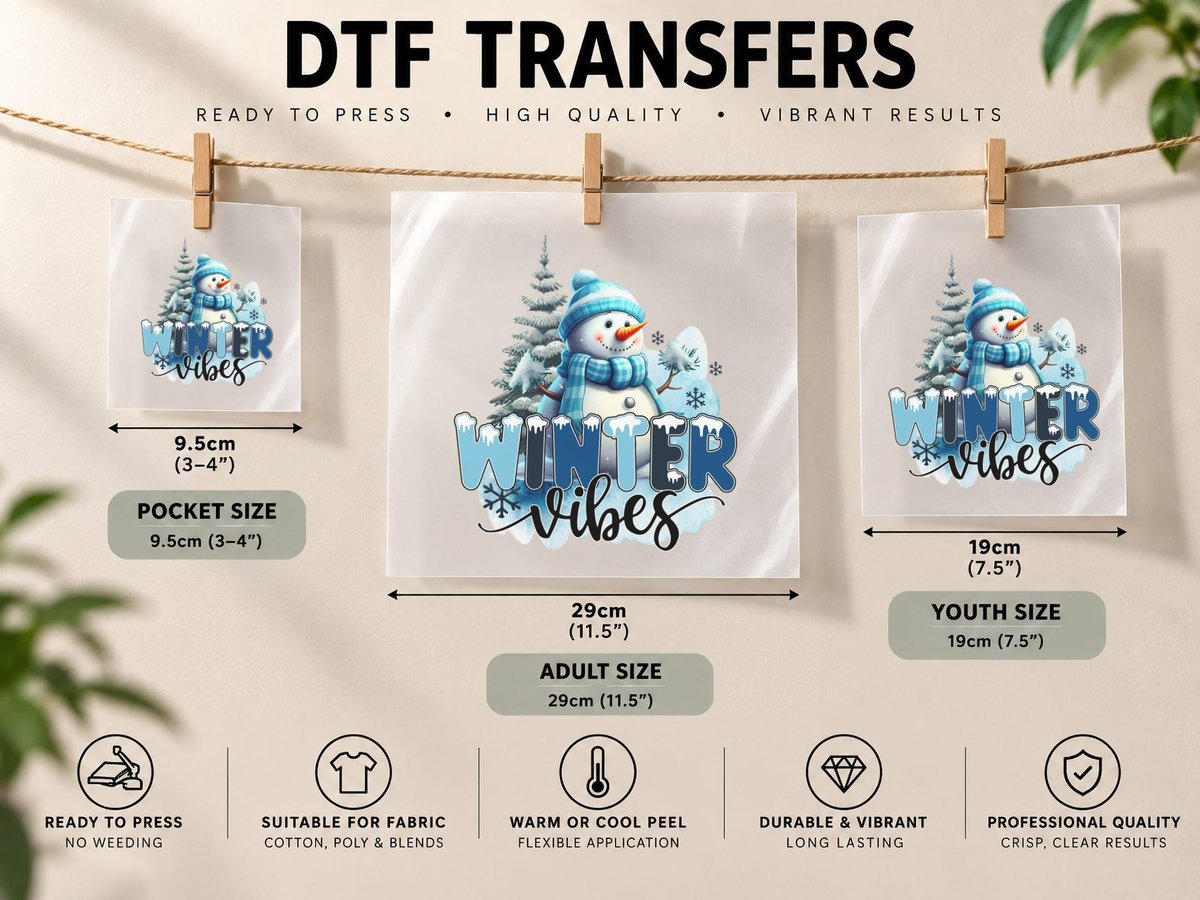 Winter Vibes Winter, Snowman Holding Branch with Snowy DTF Transfer Iron On