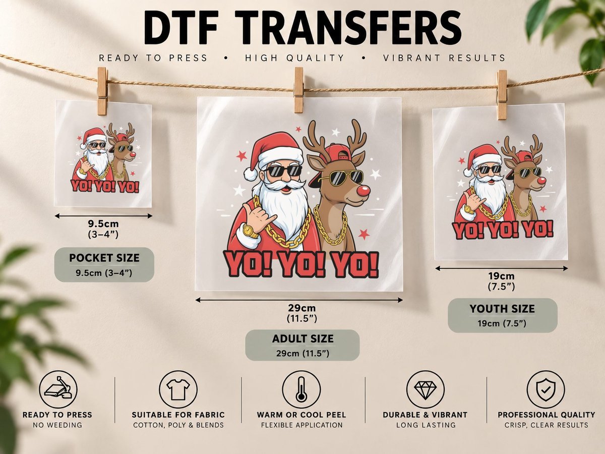 Yo! Yo! Yo! Christmas, Funny Xmas, Xmas Humor DTF Transfer Iron On