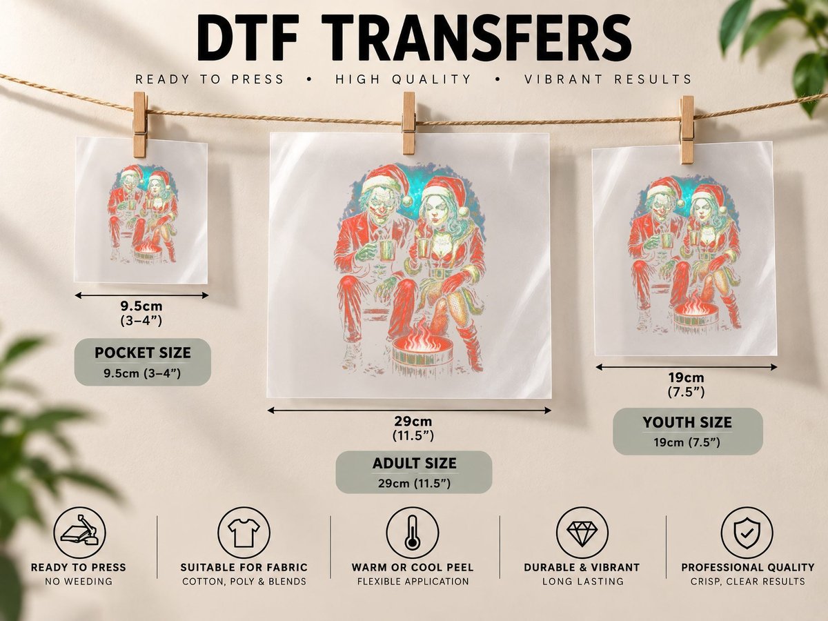 Zombie Couple Red Gold Green Halftone Christmas Zombies DTF Transfer Iron On