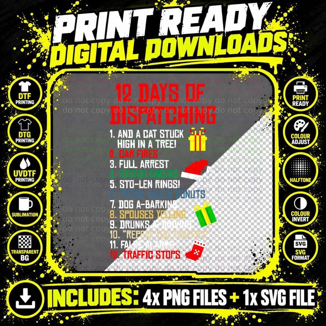 12 Days of Dispatching Christmas Pajama X-Mas Dispatcher Png SVG Digital Bundle