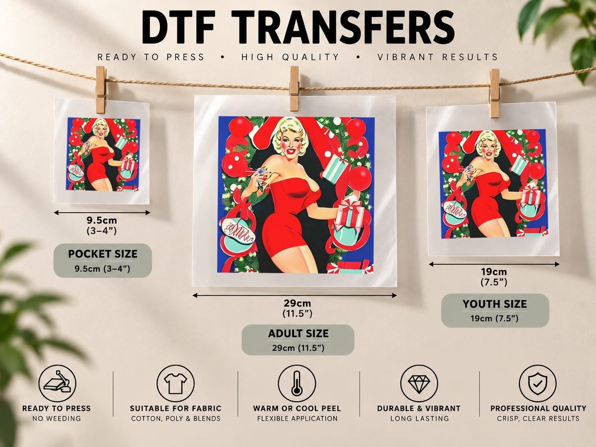 1950s Style Retro Vintage Christmas Mrs Santa Claus Art DTF Transfer Iron On