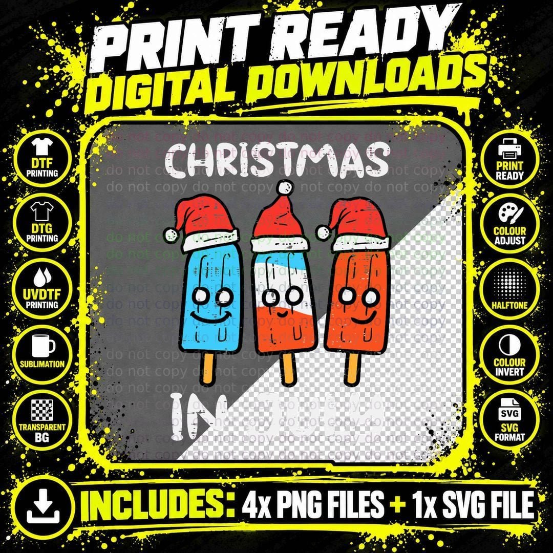 3 Santa Popsicles Christmas in July Cute Summer Xmas Png SVG Digital Bundle