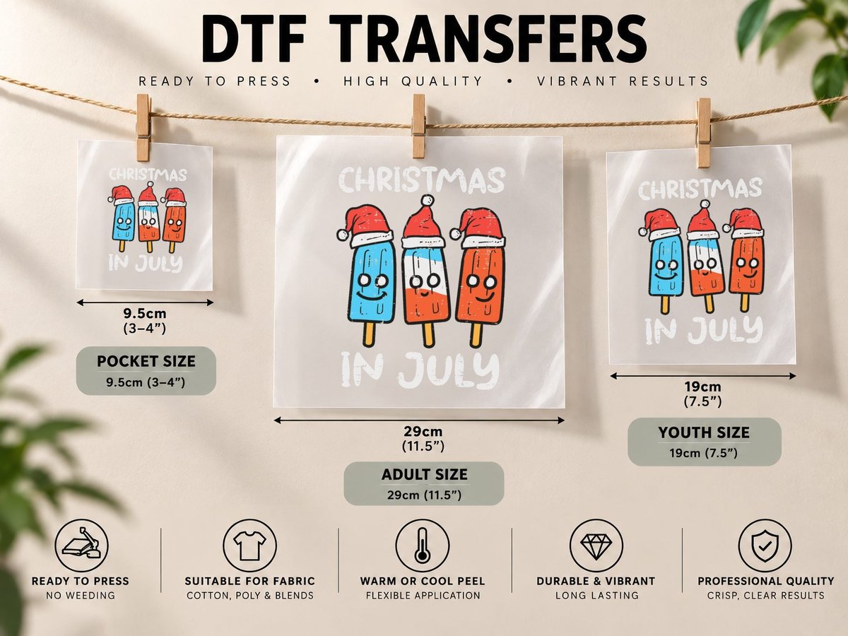 3 Santa Popsicles Christmas in July Cute Summer Xmas Kids DTF Transfer Iron On