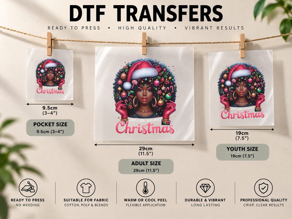 Afro Girl Just a Girl Who Loves Christmas Black Santa DTF Transfer Iron On