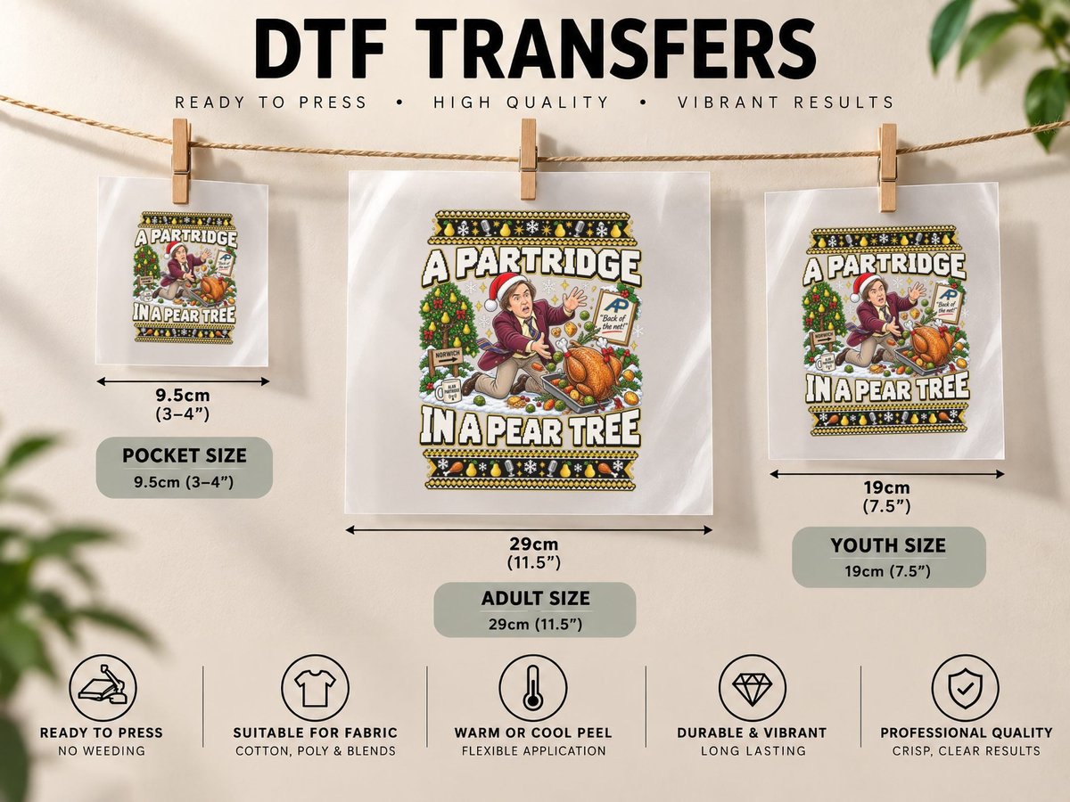 Alan Partridge Christmas Turkey British Comedy Pear Tree DTF Transfer Iron On