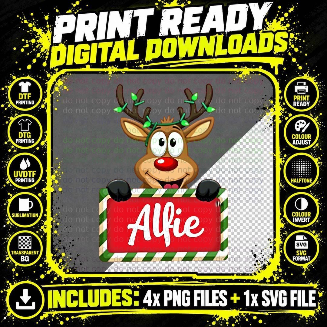 Alfie Custom Reindeer Peeking Christmas Lights T-Shirt Png SVG Digital Bundle