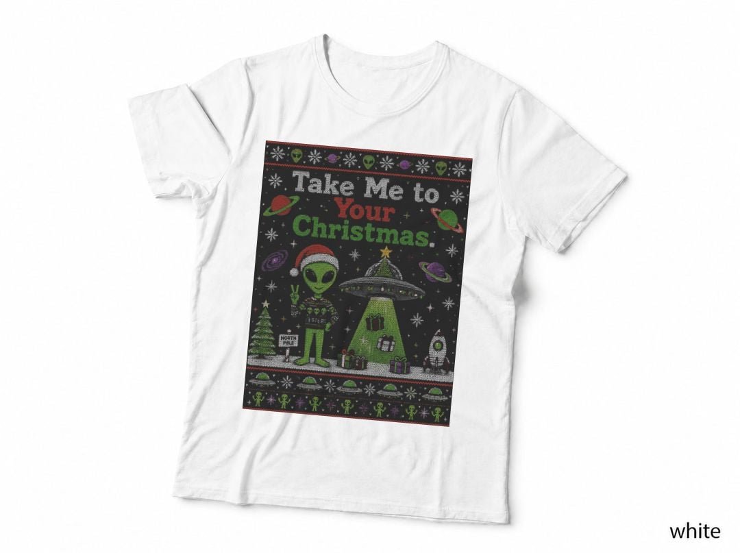 Alien Christmas Ugly Sweater UFO Space Holiday Santa Galaxy UFO Retro T-Shirt