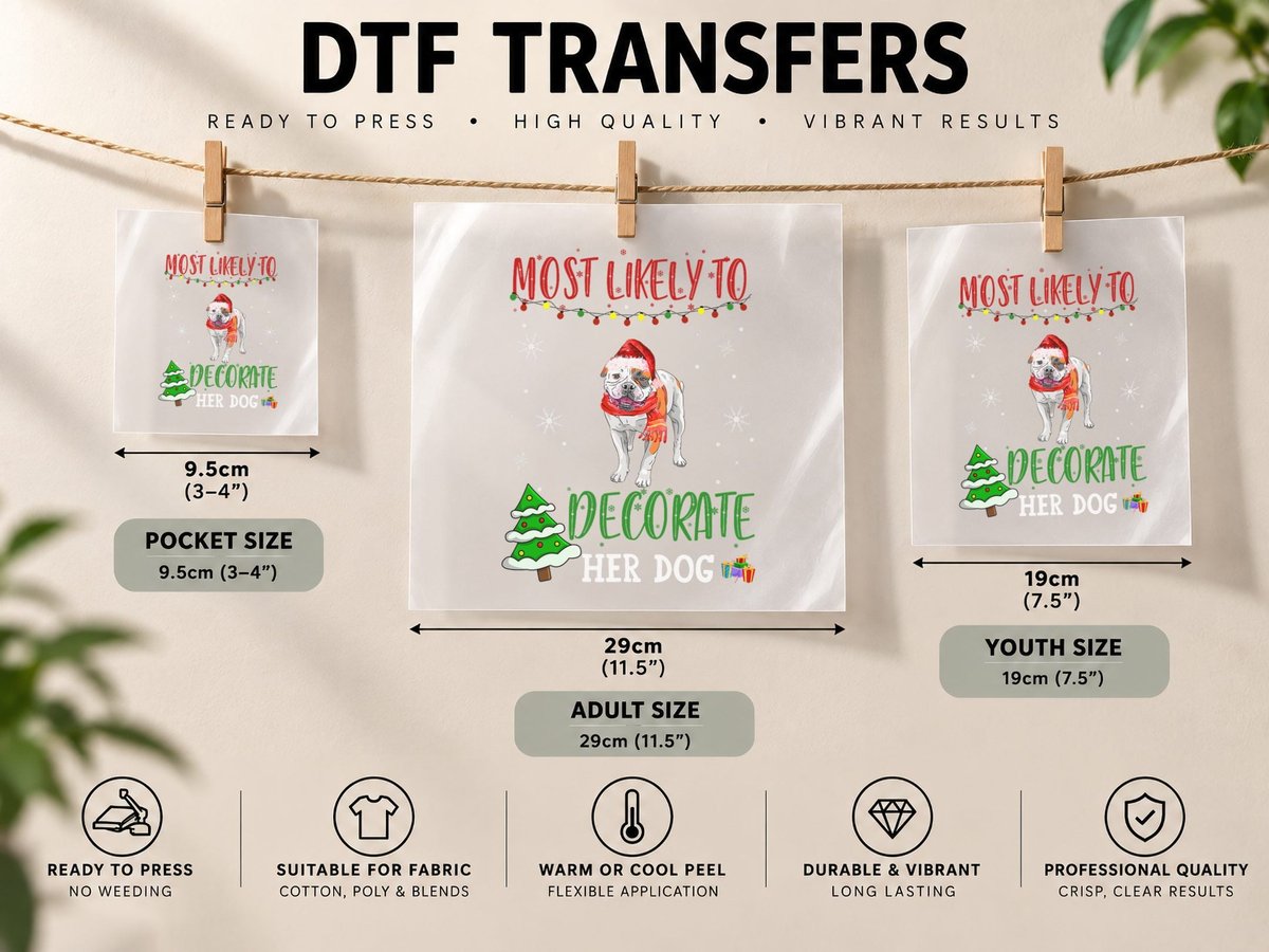 American Bulldog Dog Dad Christmas Most Likely to Decorate DTF Transfer Iron On