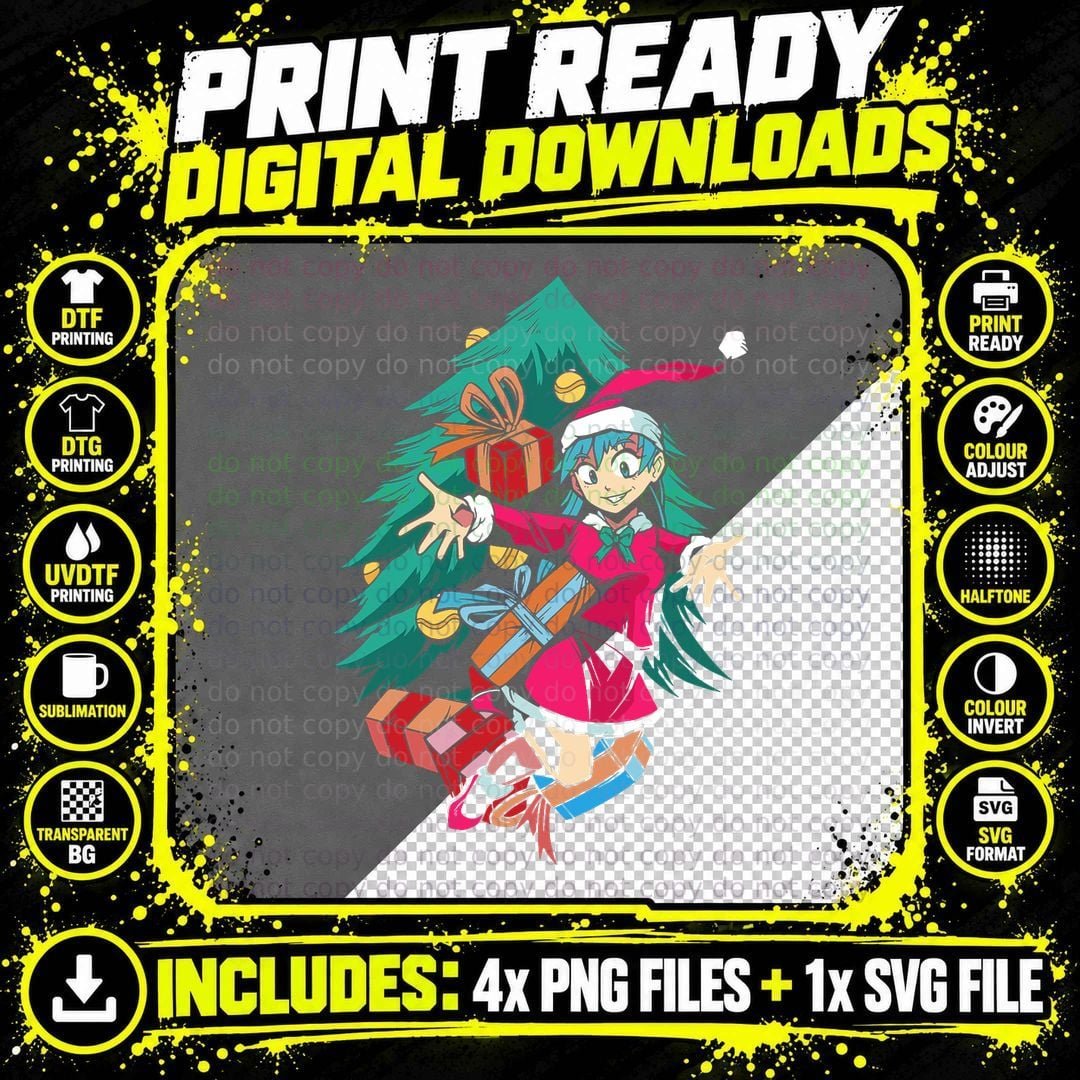 Anime Girl Santa Hat Christmas Pajama Cute Kawaii Xmas Png SVG Digital Bundle