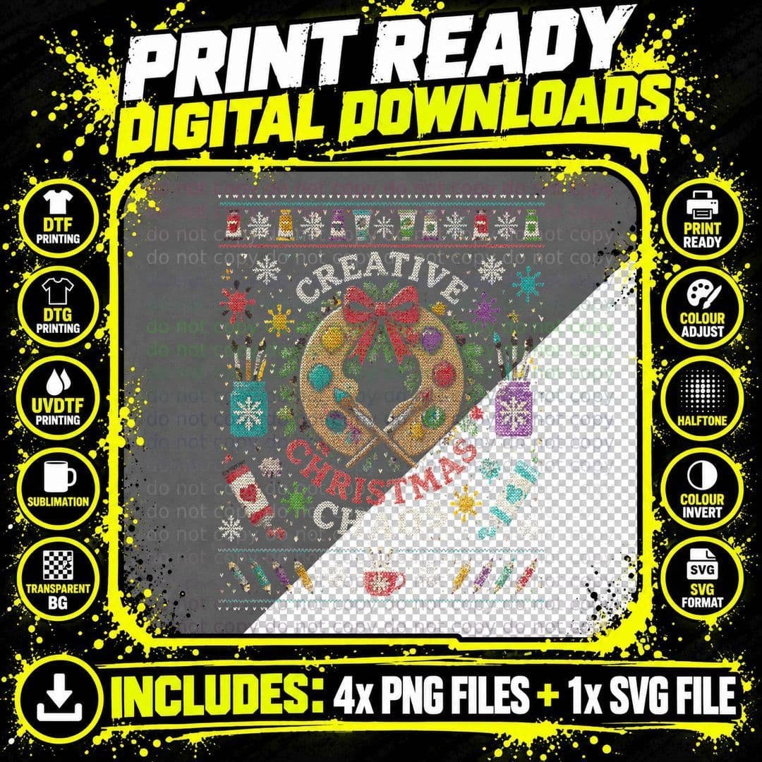 Artist Ugly Sweater Christmas Palette Creative Holiday Png SVG Digital Bundle