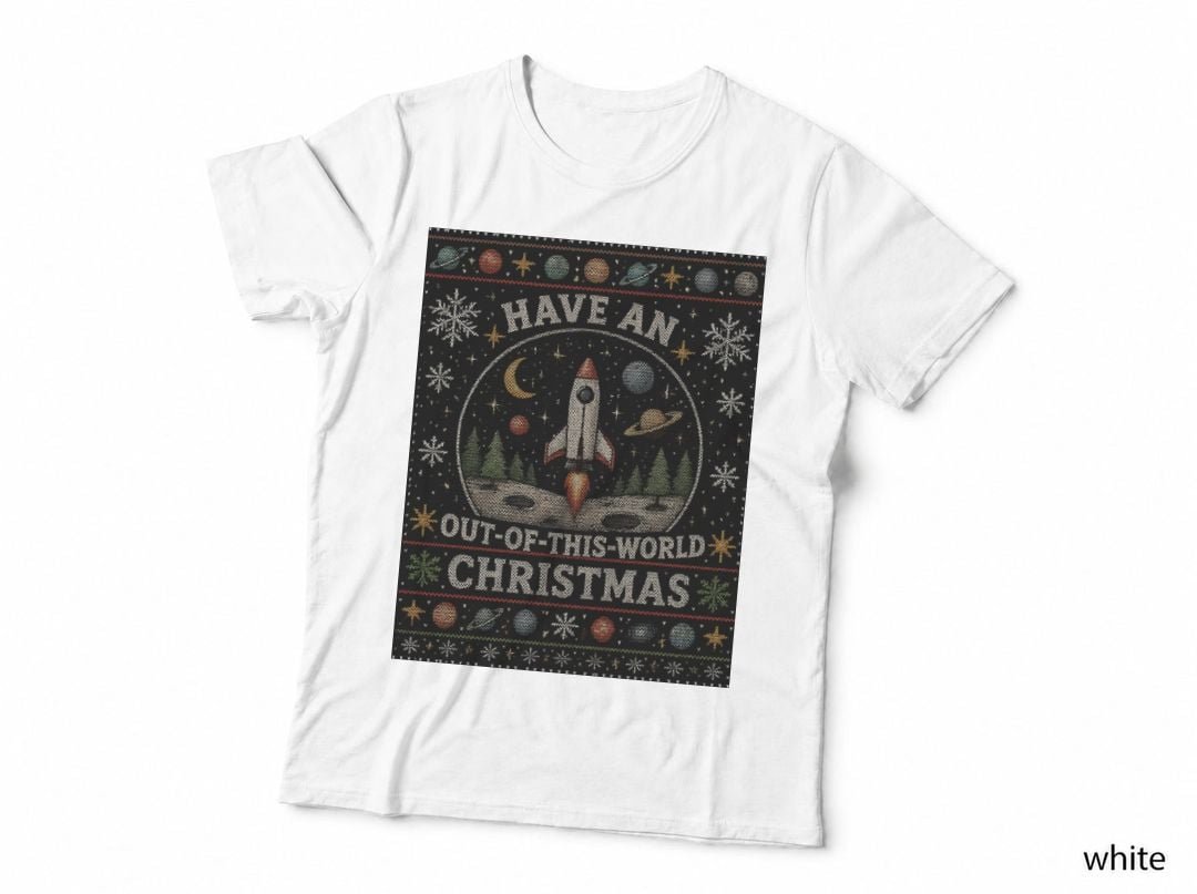Astronomy Ugly Sweater Christmas Space Rocket Galaxy Retro Halftone T-Shirt