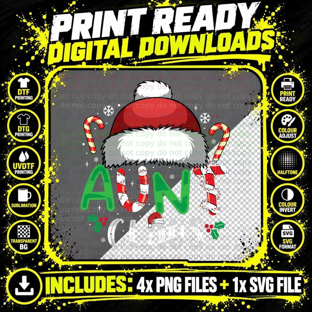 Aunt Claus Christmas Funny Family Matching Pajamas Santa Png SVG Digital Bundle