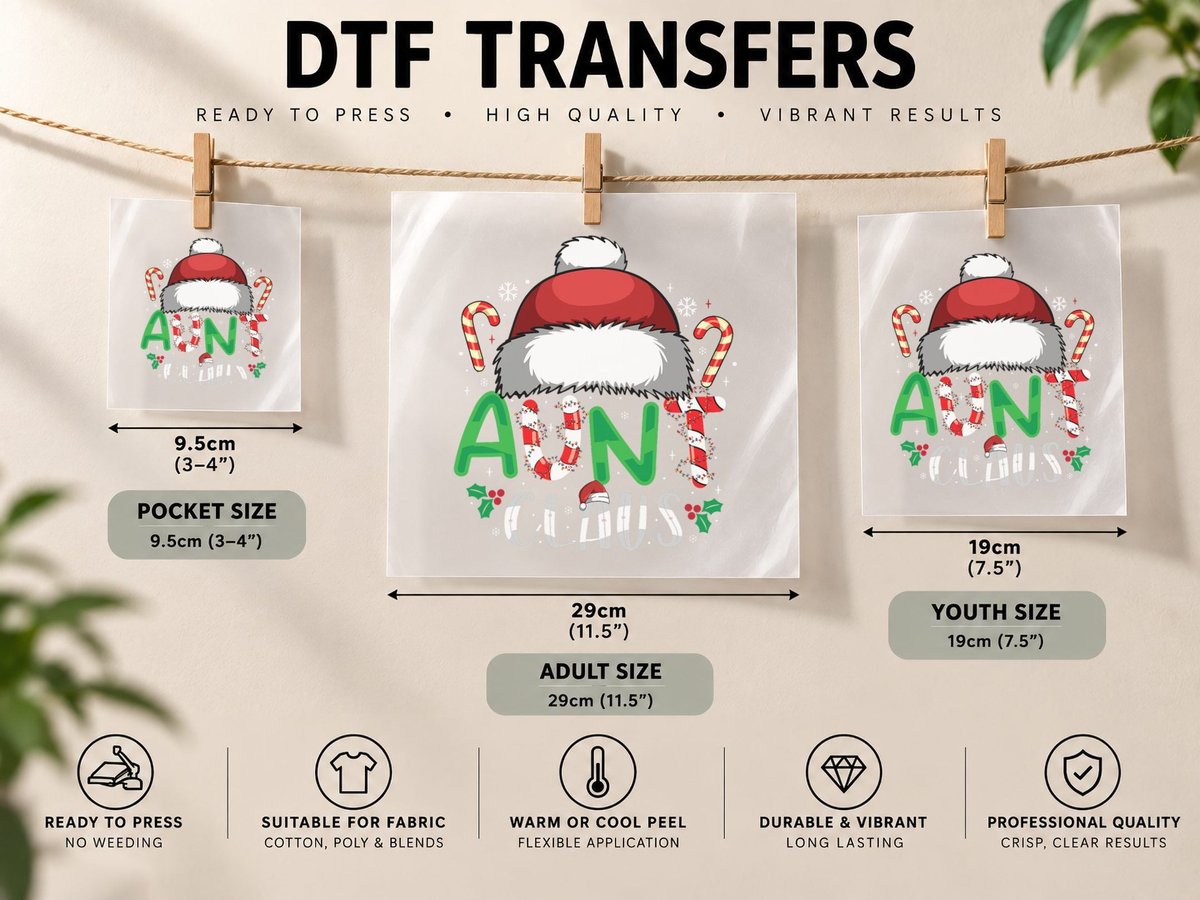 Aunt Claus Christmas Funny Family Matching Pajamas Santa DTF Transfer Iron On