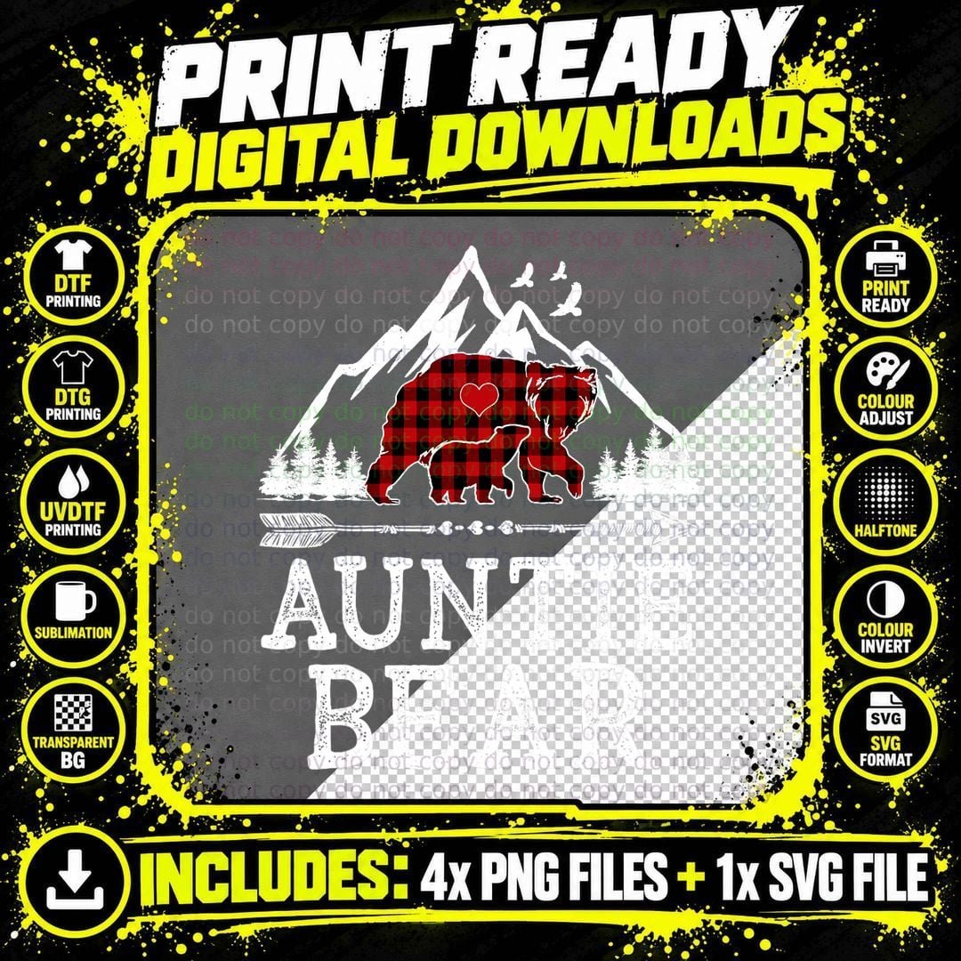 Auntie Bear Christmas Buffalo Red Plaid Family Matching Png SVG Digital Bundle