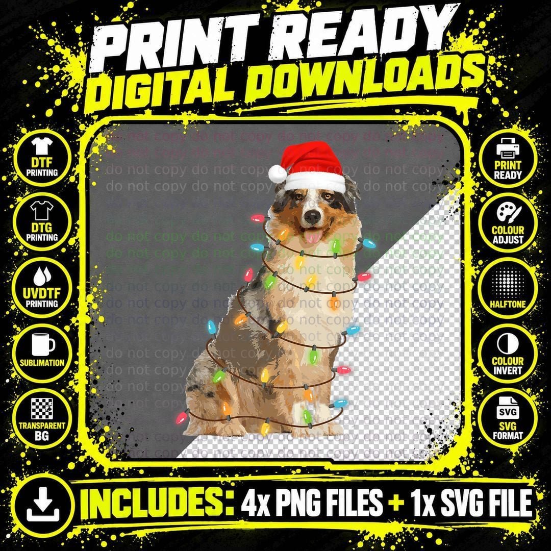 Australian Shepherd Christmas Tree Light T-Shirt Png SVG Digital Bundle