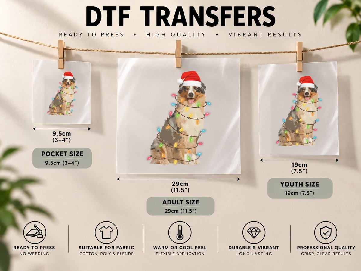 Australian Shepherd Christmas Tree Light, Festive Holiday DTF Transfer Iron On