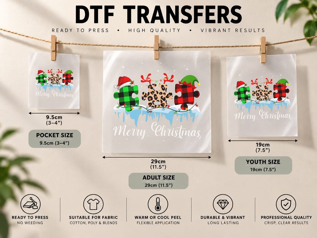 Autism Awareness Puzzle Christmas Autistic Xmas Pajama DTF Transfer Iron On