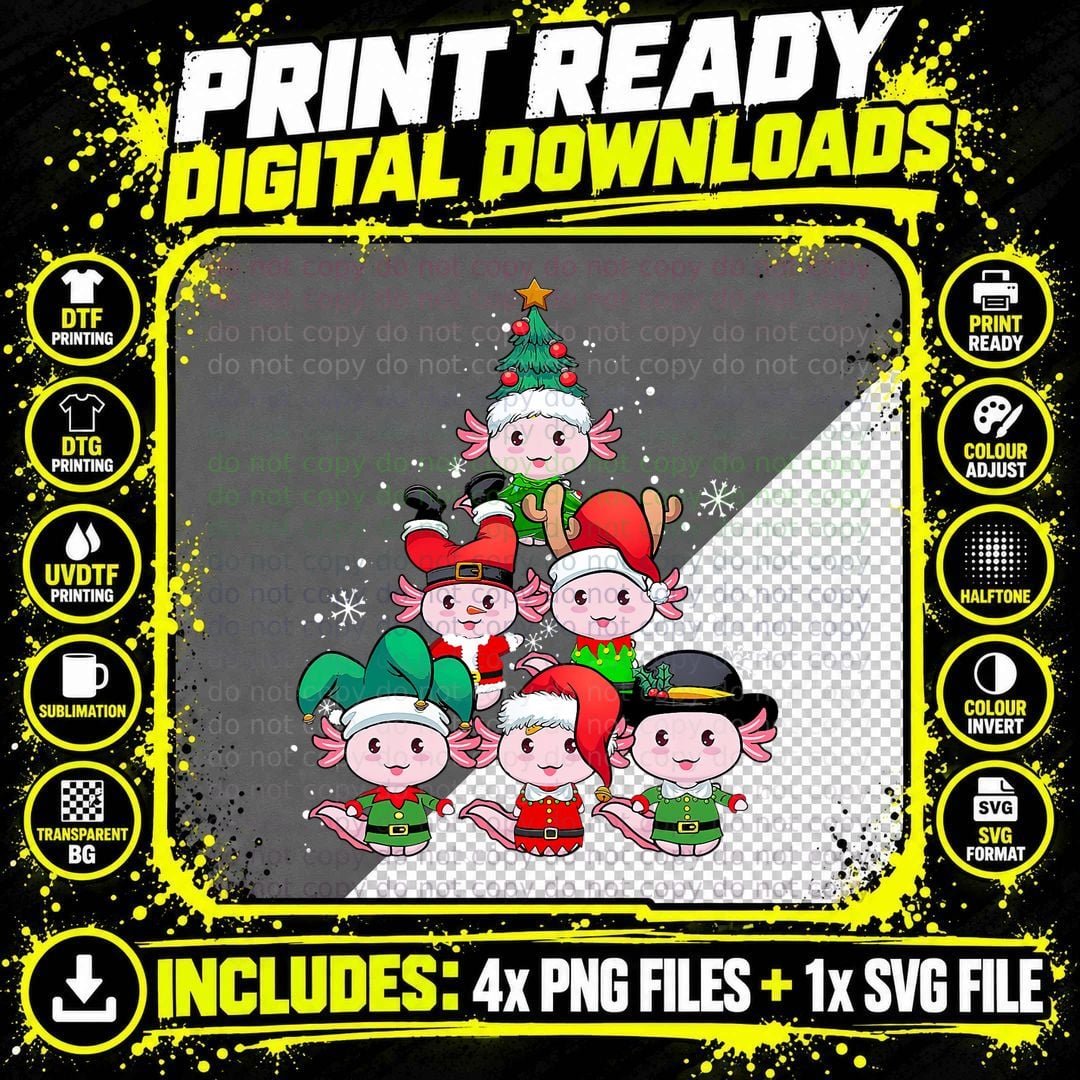 Axolotl Christmas Tree Merry Axolotlmas Xmas Women Kid Png SVG Digital Bundle