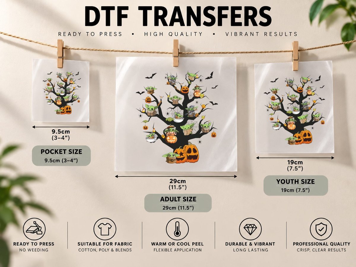 Baby Yoda Halloween Tree, Festive Costume Theme DTF Transfer Iron On