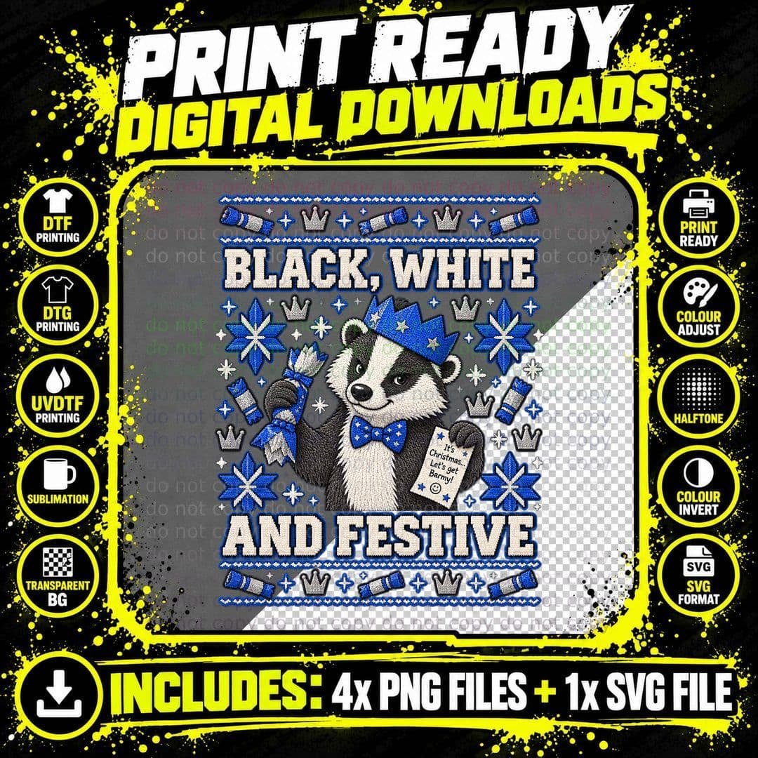 Badger Christmas Shirt Funny Holiday Tee Black White Png SVG Digital Bundle