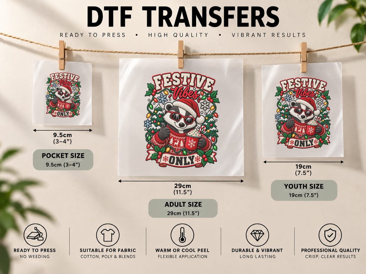 Badger Christmas Funny Holiday Festive Vibes Xmas Badger DTF Transfer Iron On