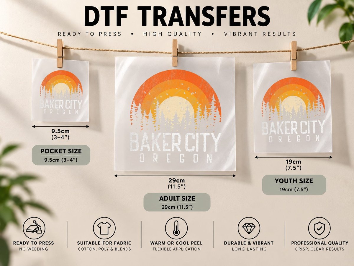 Baker City Oregon OR Retro 80s Vintage Christmas Gift DTF Transfer Iron On