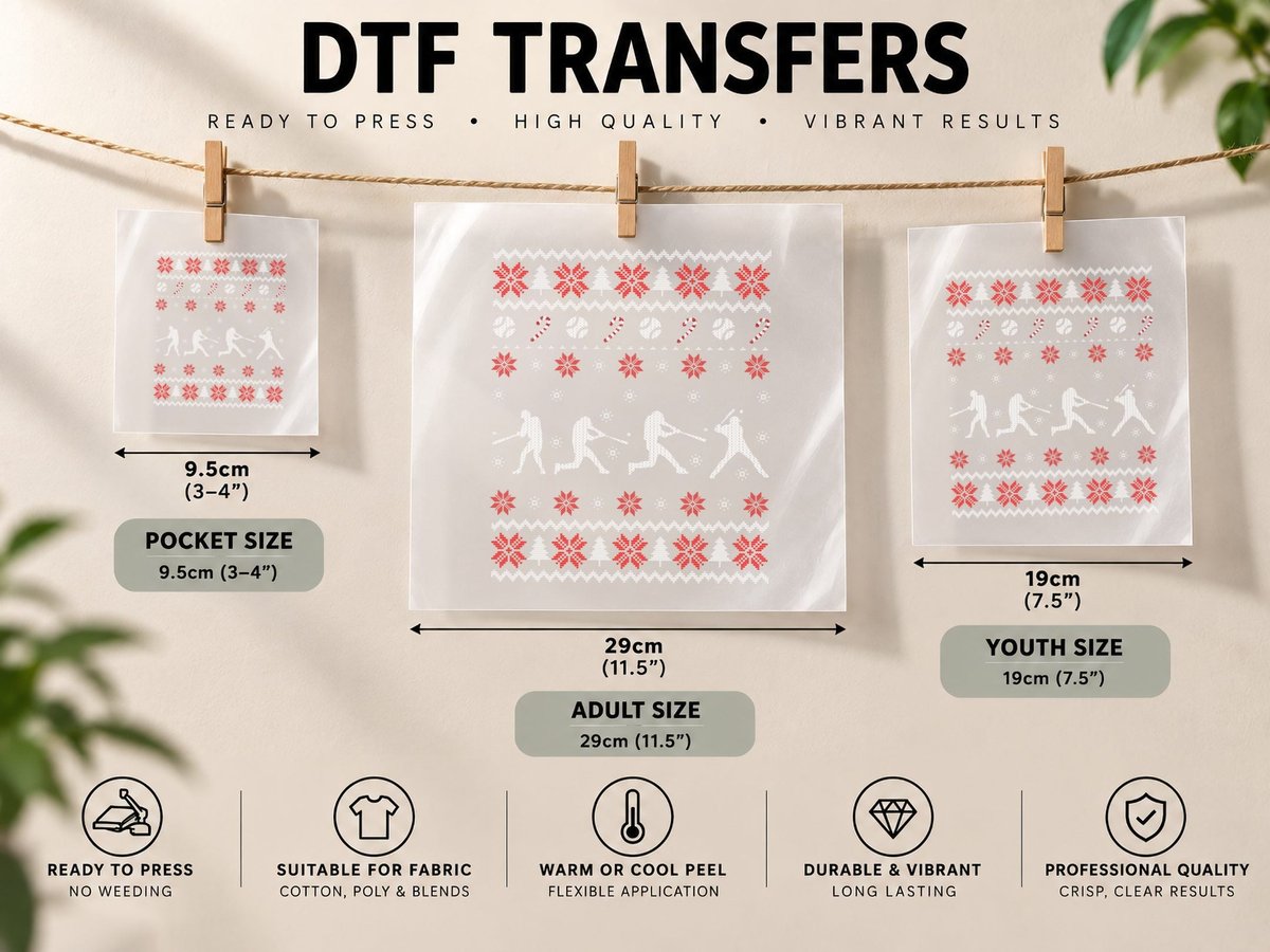 Baseball Players Ugly Christmas Xmas Gift DTF Transfer Iron On