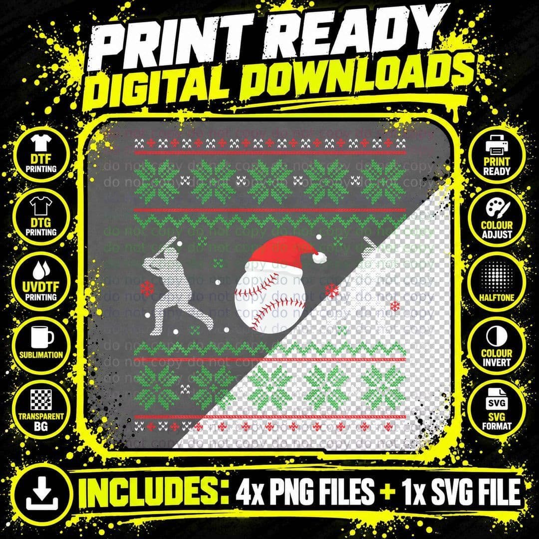 Baseball Ugly Christmas Funny Xmas Baseball Png SVG Digital Bundle