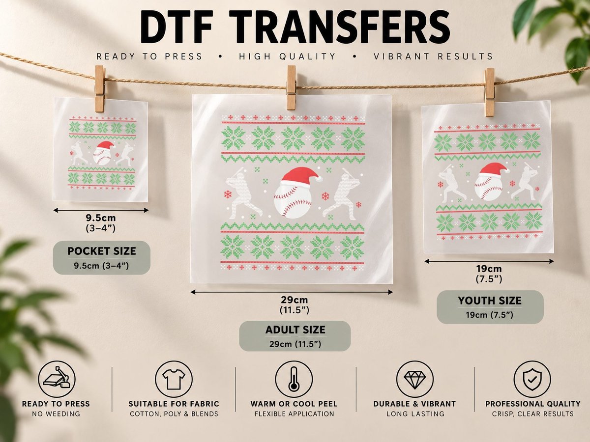 Baseball Ugly Christmas Funny Xmas Baseball, Holiday Gift DTF Transfer Iron On