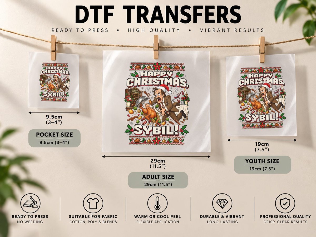 Basil Fawlty Christmas Funny British Comedy Ugly Retro DTF Transfer Iron On