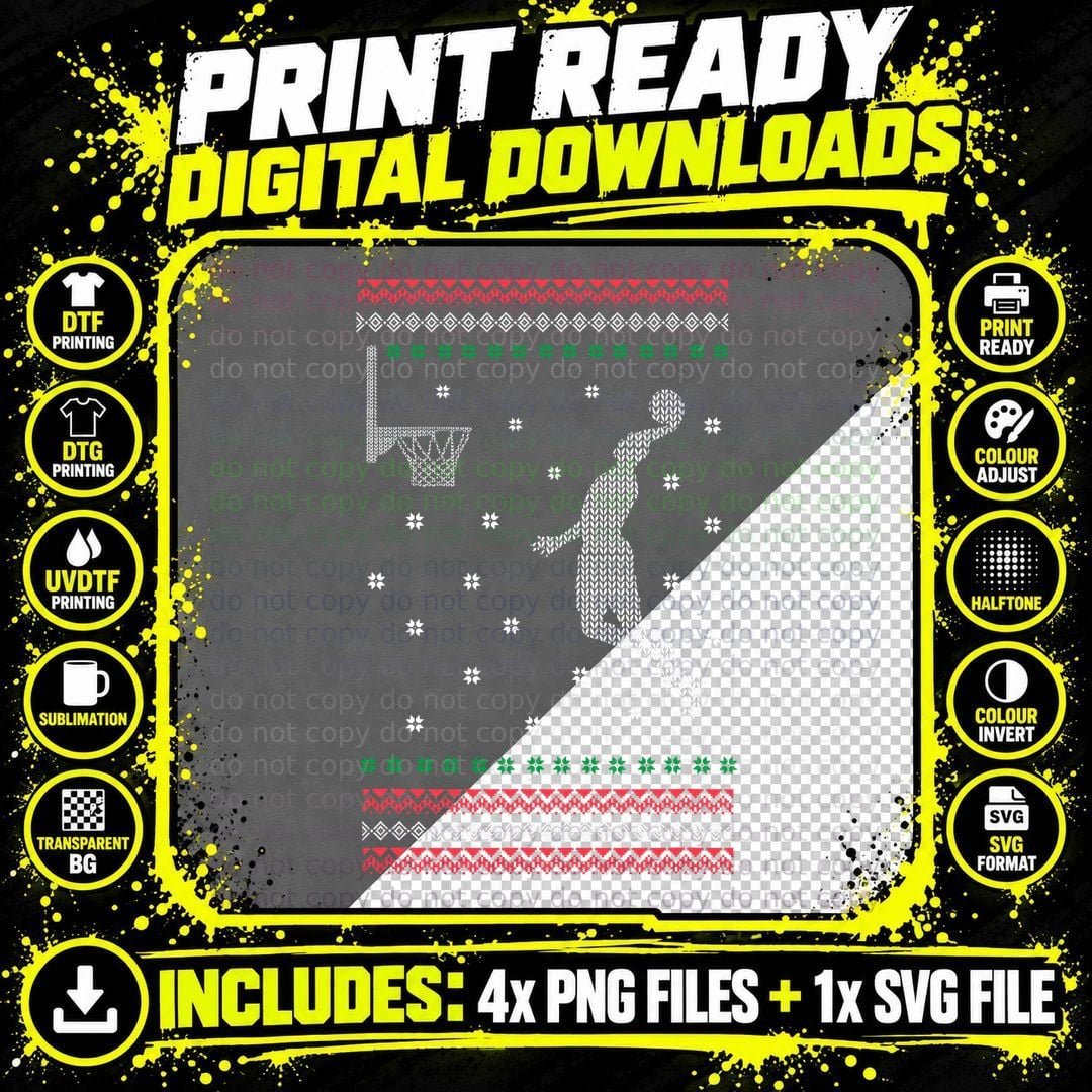Basketball Dunking Christmas Cool Sport Ugly X-Mas Png SVG Digital Bundle