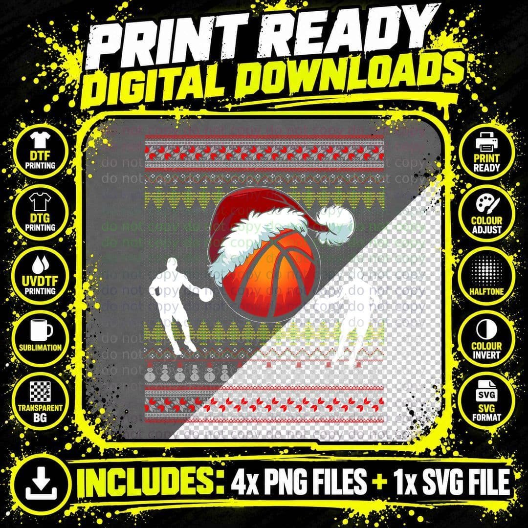 Basketball Ugly Christmas Sweater Sport Coach Player PJ Png SVG Digital Bundle