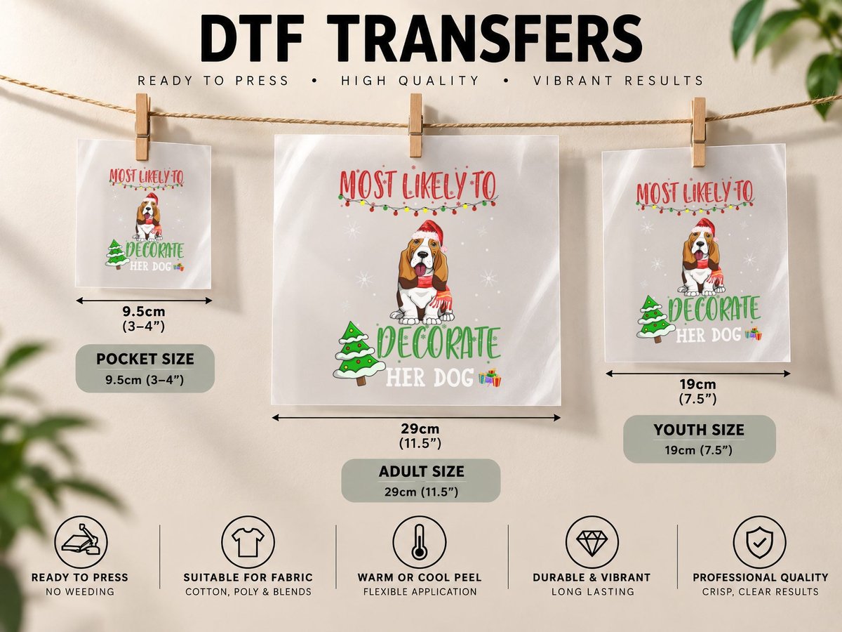 Basset Hound Dog Dad Christmas Most Likely to Decorate DTF Transfer Iron On