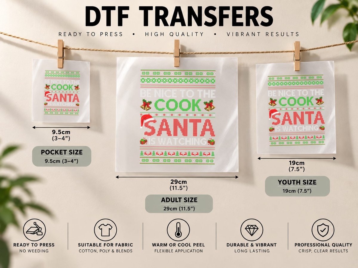 Be Nice to the Cook Santa Is Watching Ugly Cook Christmas DTF Transfer Iron On