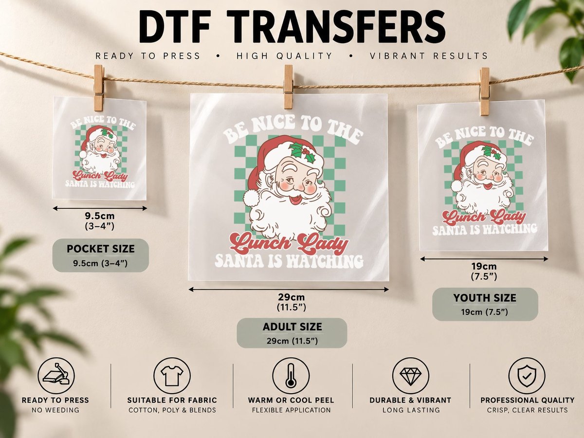 Be Nice to the Lunch Lady Santa Is Watching Christmas DTF Transfer Iron On