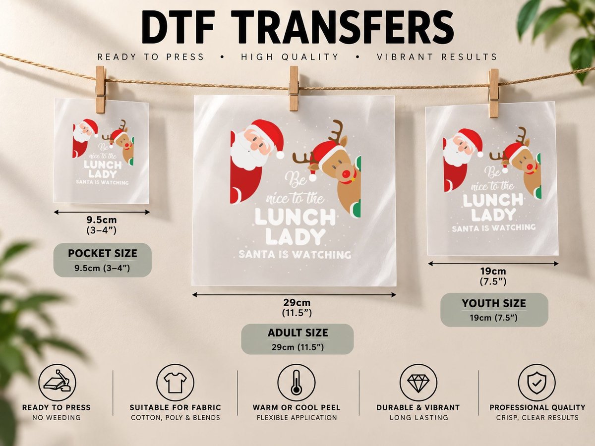 Be Nice to the Lunch Lady Santa Is Watching Xmas Gift DTF Transfer Iron On